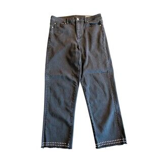 Vince Camuto Black Straight Leg Ankle Jeans with Embellished Studded Hem Size 30